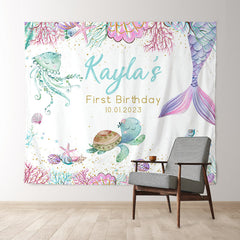 Lofaris Personalized Pastel Mermaid Birthday Backdrop Banner