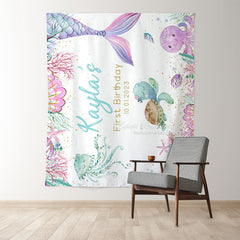 Lofaris Personalized Pastel Mermaid Birthday Backdrop Banner