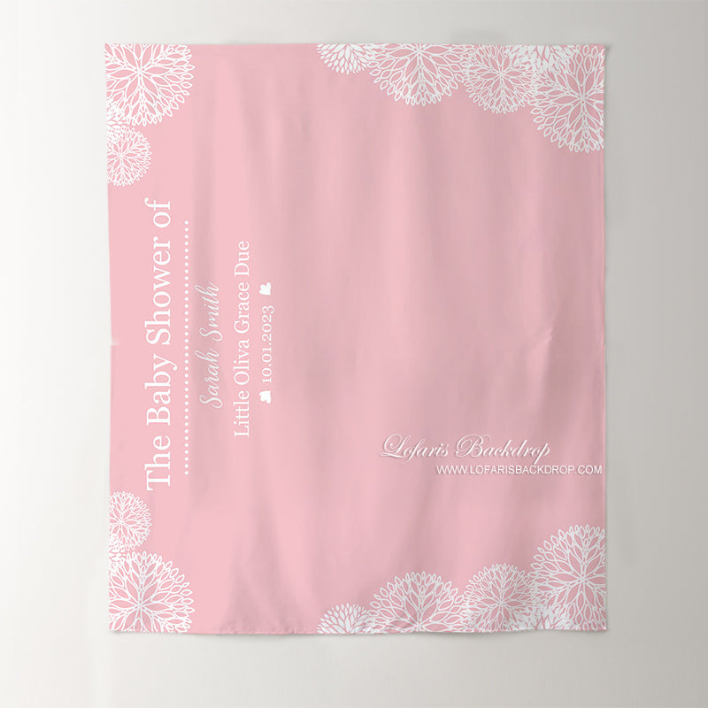 Lofaris Personalized Pink And White Baby Shower Backdrop For Girl