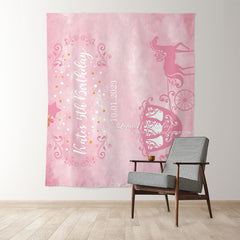 Lofaris Personalized Pink Carriage Birthday Backdrop For Girl