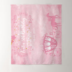 Lofaris Personalized Pink Carriage Birthday Backdrop For Girl