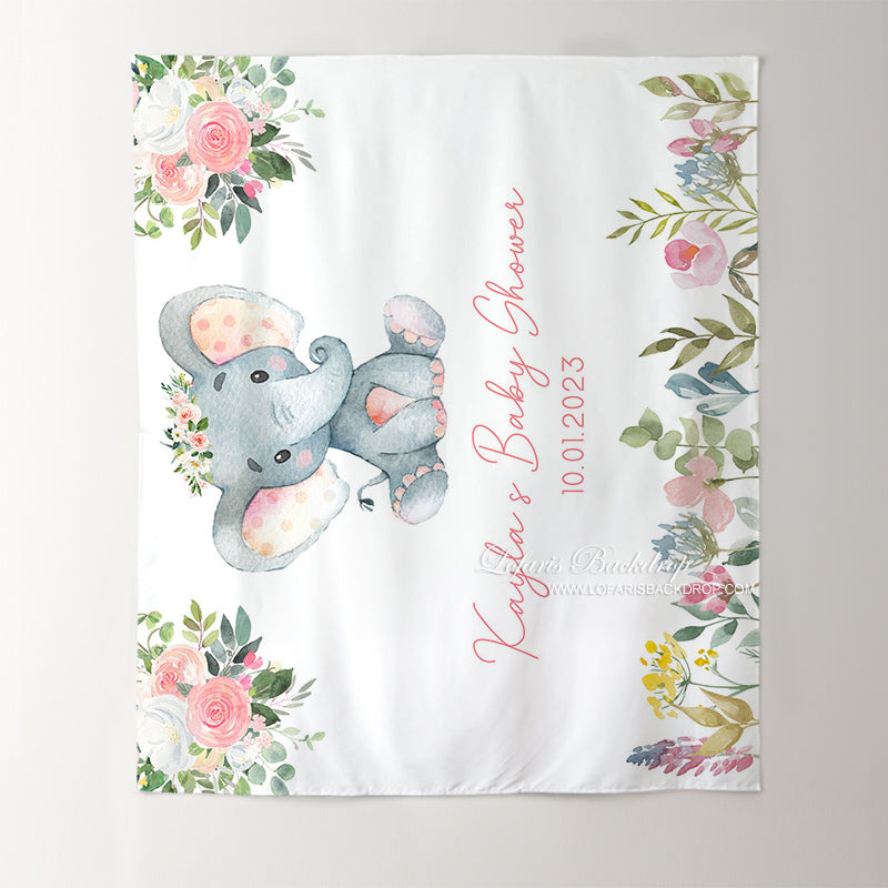 Lofaris Personalized Pink Elephant Baby Shower Backdrop Banner