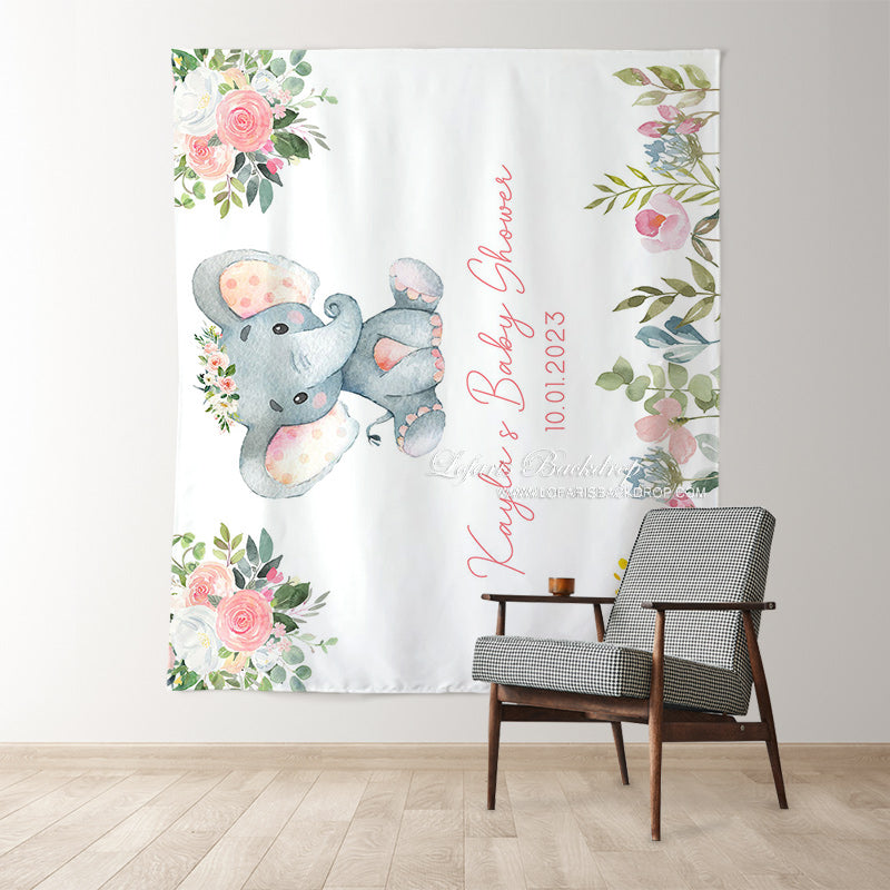 Lofaris Personalized Pink Elephant Baby Shower Backdrop Banner