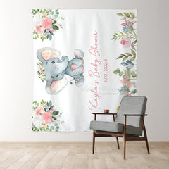 Lofaris Personalized Pink Elephant Baby Shower Backdrop Banner
