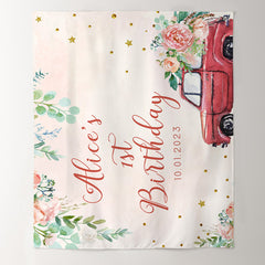 Lofaris Personalized Pink Floral Greeny Girl Birthday Banner