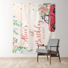 Lofaris Personalized Pink Floral Greeny Girl Birthday Banner