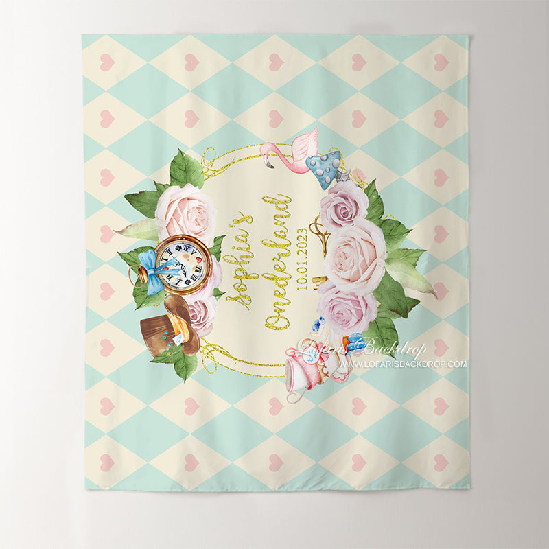 Lofaris Personalized Pink Floral Onederland Birthday Party Backdrop