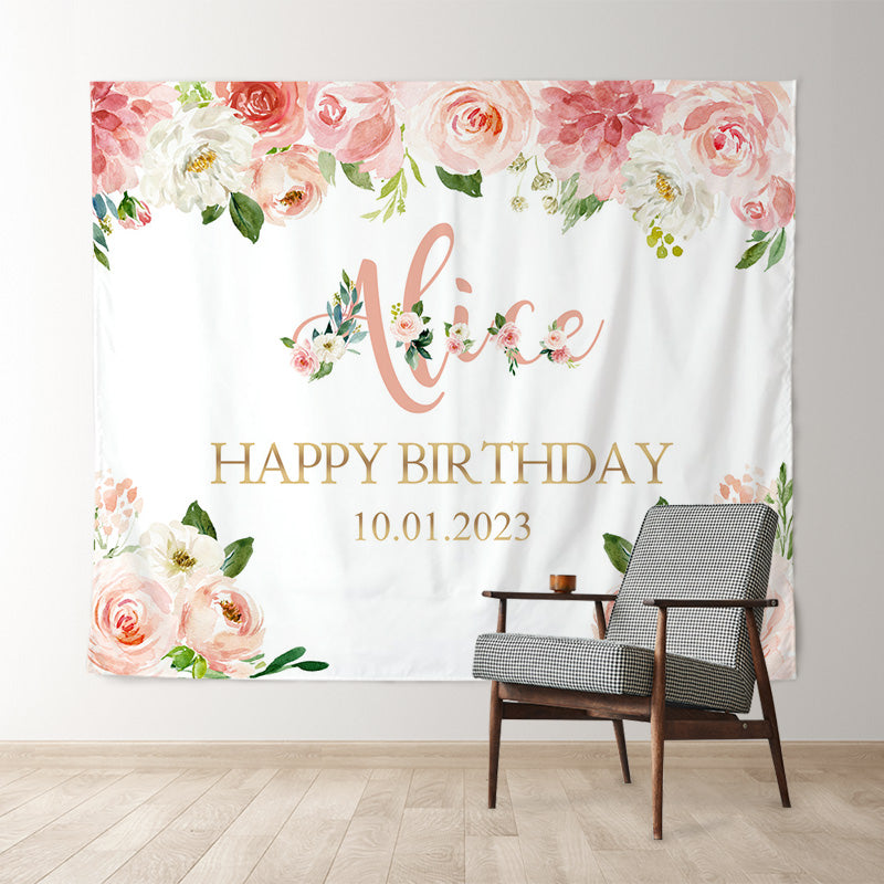 Lofaris Personalized Pink Floral Party Decor Backdrops
