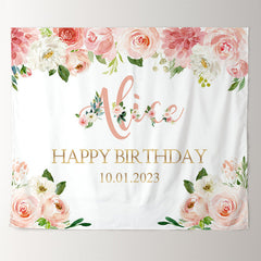 Lofaris Personalized Pink Floral Party Decor Backdrops