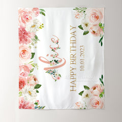 Lofaris Personalized Pink Floral Party Decor Backdrops
