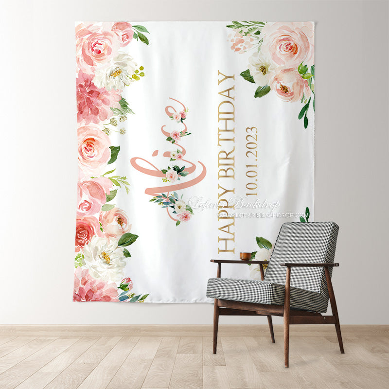 Lofaris Personalized Pink Floral Party Decor Backdrops