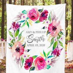 Lofaris Personalized Pink Flowers Wedding Backdrop