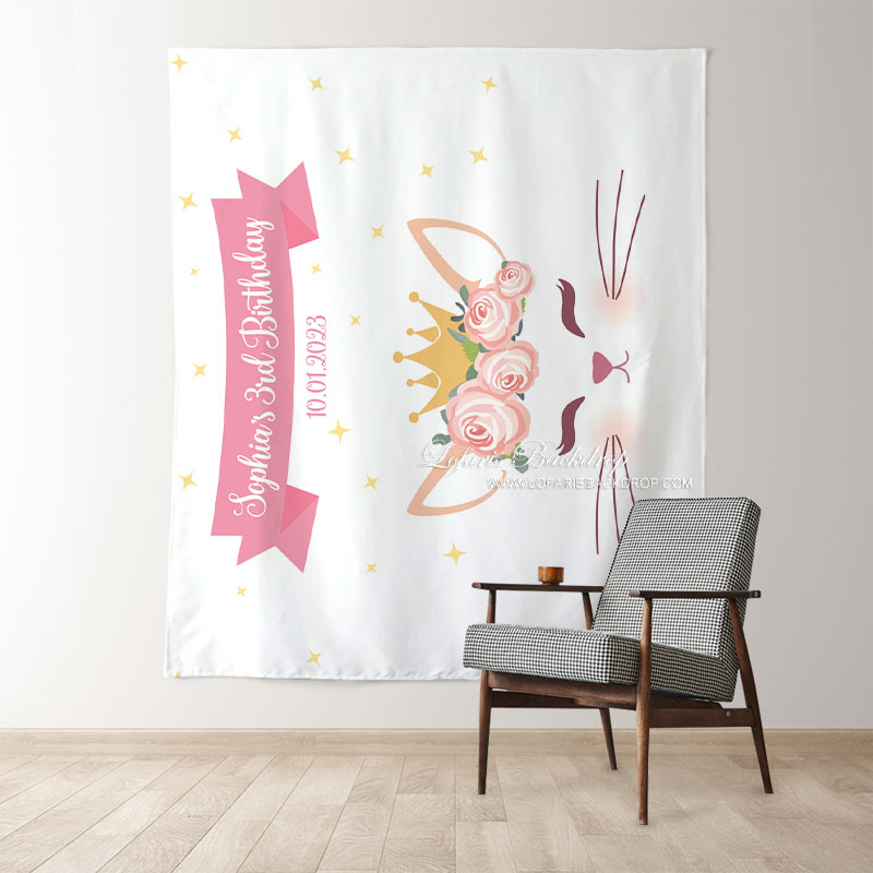 Lofaris Personalized Pink Gold Cat Birthday Backdrop Banner