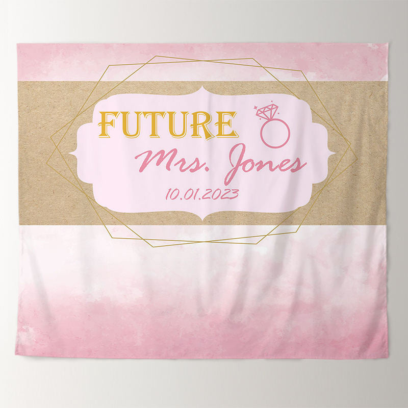 Lofaris Personalized Pink Gold Fabric Bridal Shower Backdrop Decor