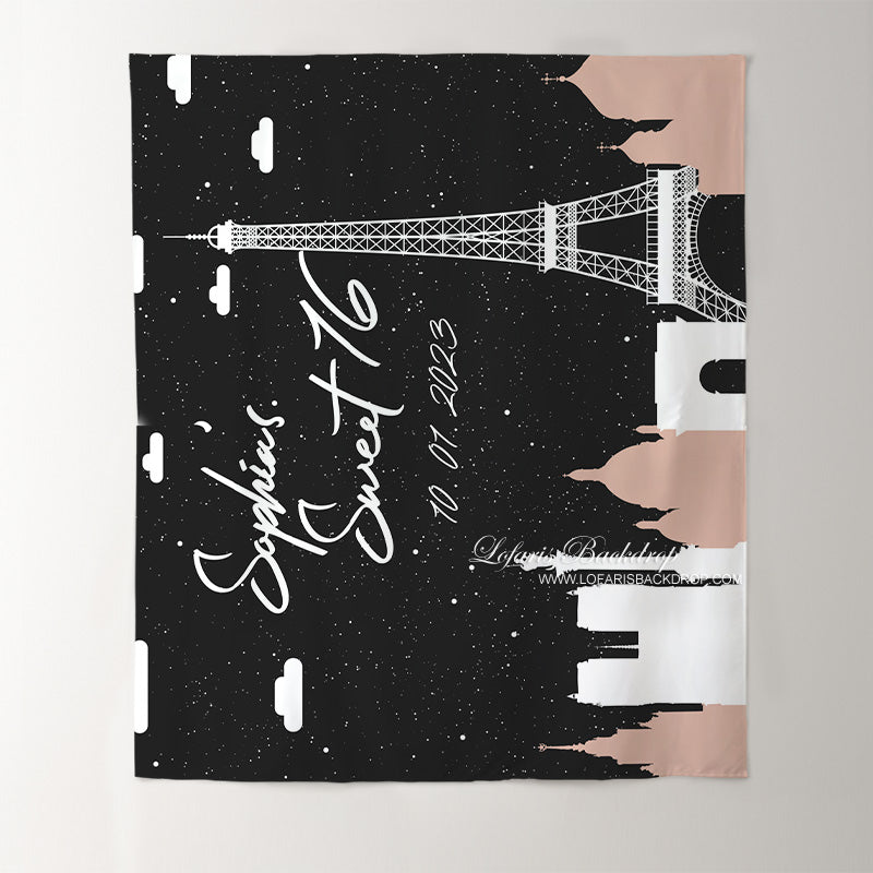 Lofaris Personalized Pink Paris Sign Birthday Backdrop Decor