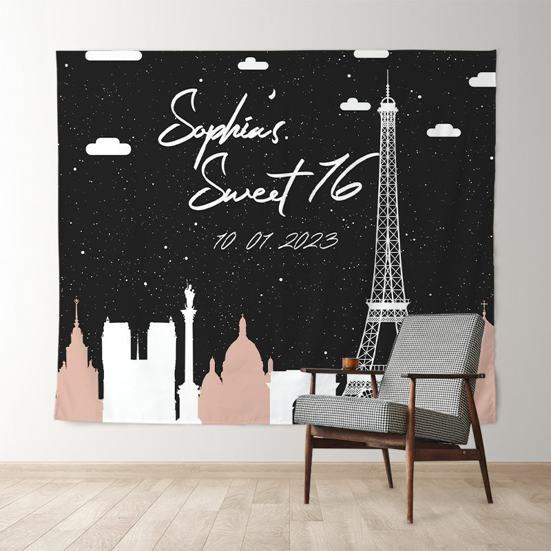 Lofaris Personalized Pink Paris Sign Birthday Backdrop Decor