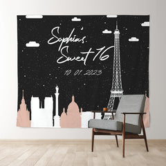 Lofaris Personalized Pink Paris Sign Birthday Backdrop Decor