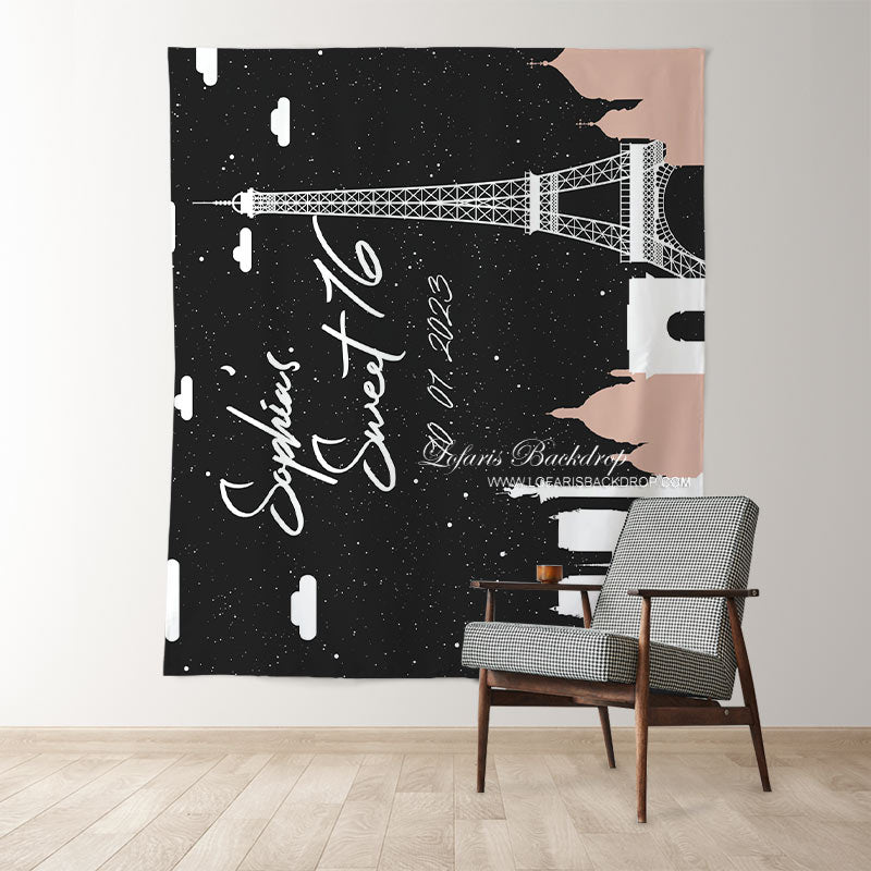 Lofaris Personalized Pink Paris Sign Birthday Backdrop Decor