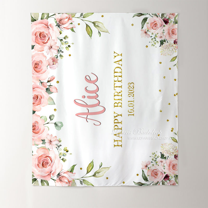 Lofaris Personalized Pink Rose Gold Glitter Backdrops for Party