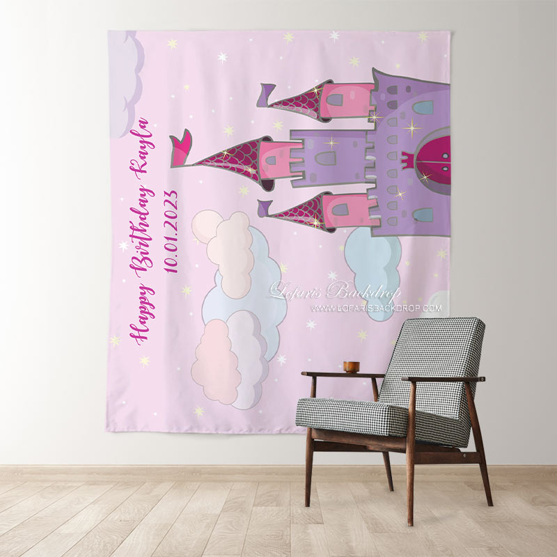 Lofaris Personalized Princess Castle Sign Birthday Backdrop