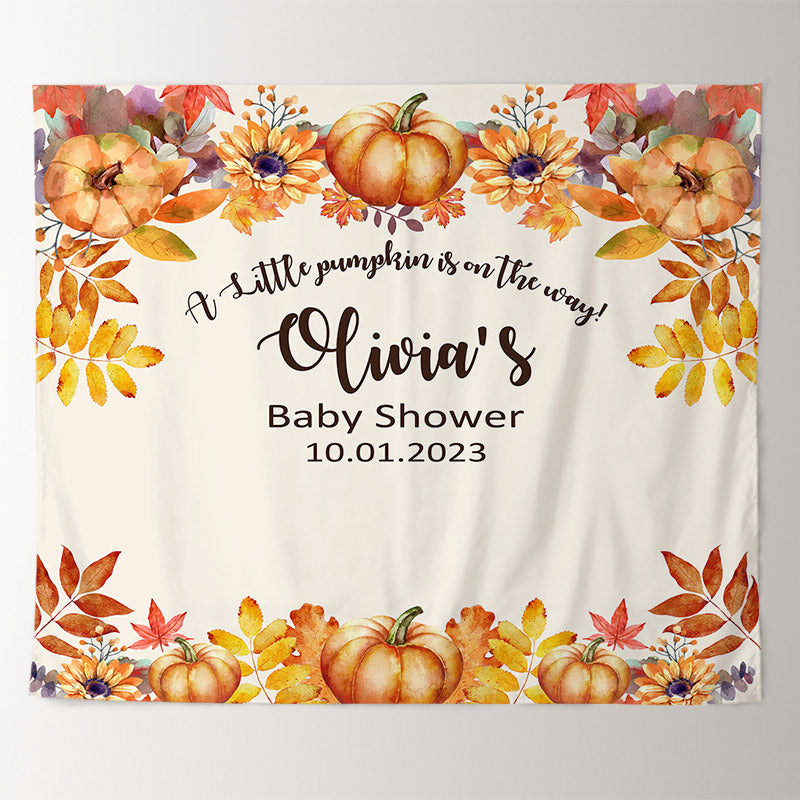 Lofaris Personalized Pumpkin Autumn Baby Shower Backdrop Banner