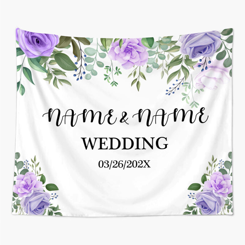 Lofaris Personalized Purple Floral Wedding Backdrop Banner