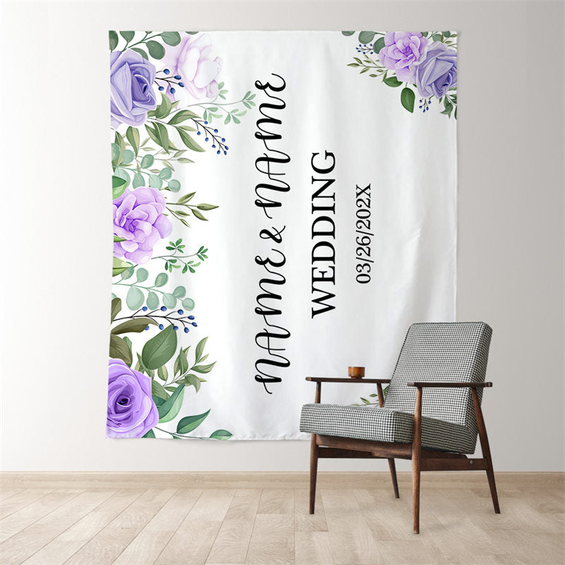 Lofaris Personalized Purple Floral Wedding Backdrop Banner