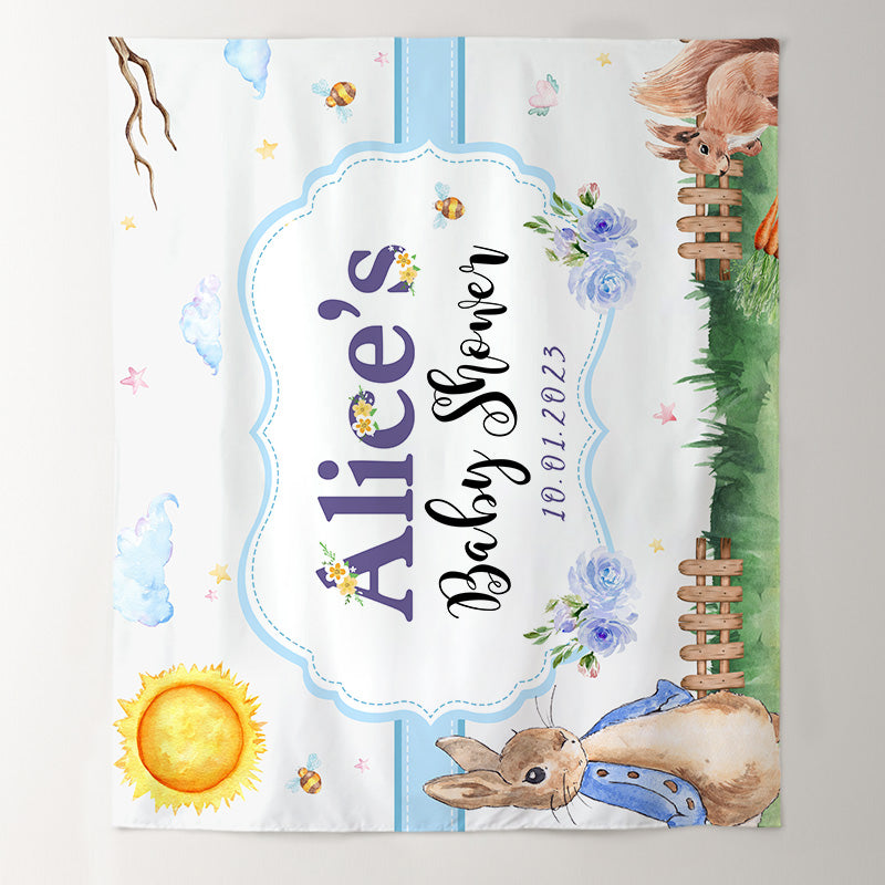 Lofaris Personalized Purple Rabbit Tale Baby Shower Backdrop