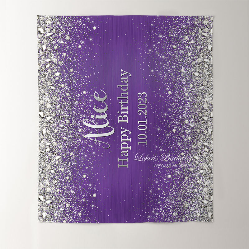 Lofaris Purple Silver sequins Birthday Custom Backdrops