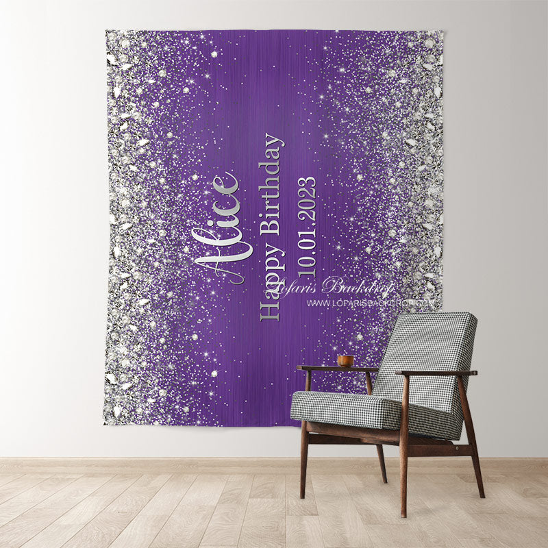 Lofaris Purple Silver sequins Birthday Custom Backdrops