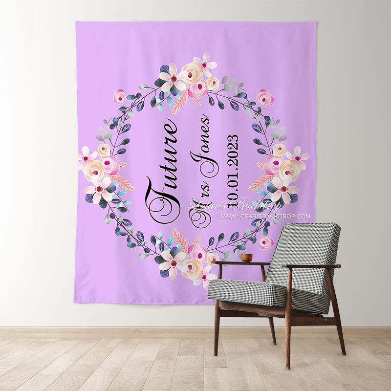 Lofaris Personalized Purple Wreath Bridal Shower Backdrop Decor