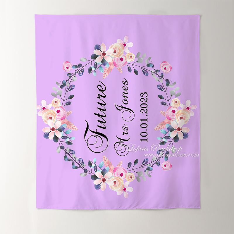Lofaris Personalized Purple Wreath Bridal Shower Backdrop Decor