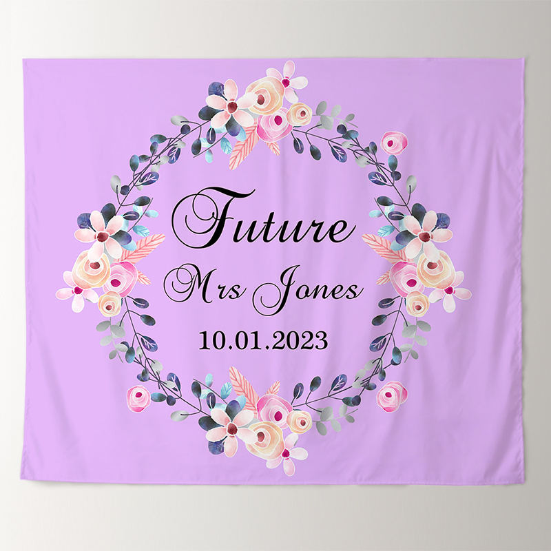 Lofaris Personalized Purple Wreath Bridal Shower Backdrop Decor