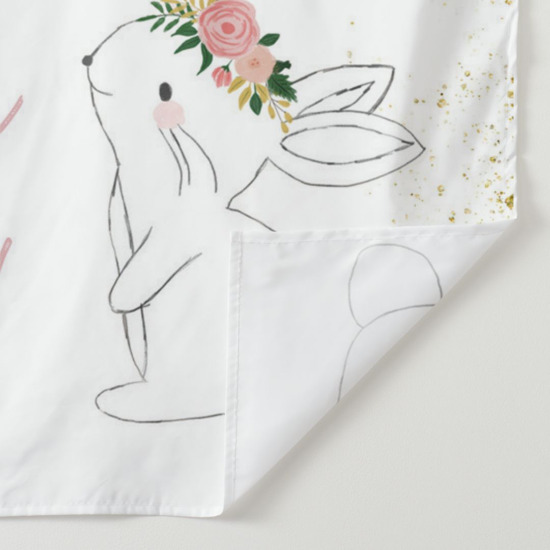 Lofaris Personalized Rabbit And Flower Birthday Backdrop Banner