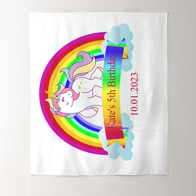 Lofaris Personalized Rainbow Unicorn Birthday Backdrop For Girl