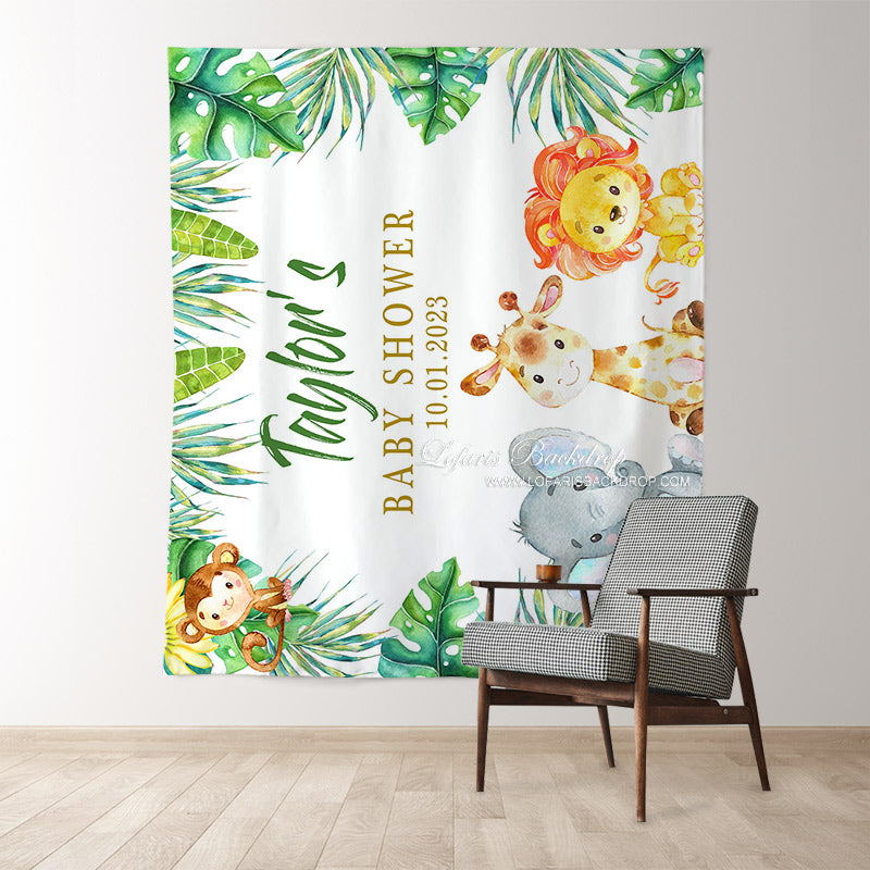 Lofaris Personalized Safari Animal Baby Shower Backdrop Banner