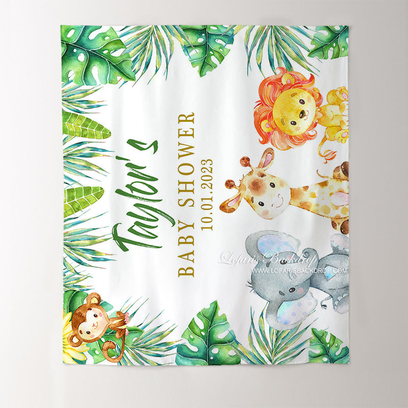 Lofaris Personalized Safari Animal Baby Shower Backdrop Banner