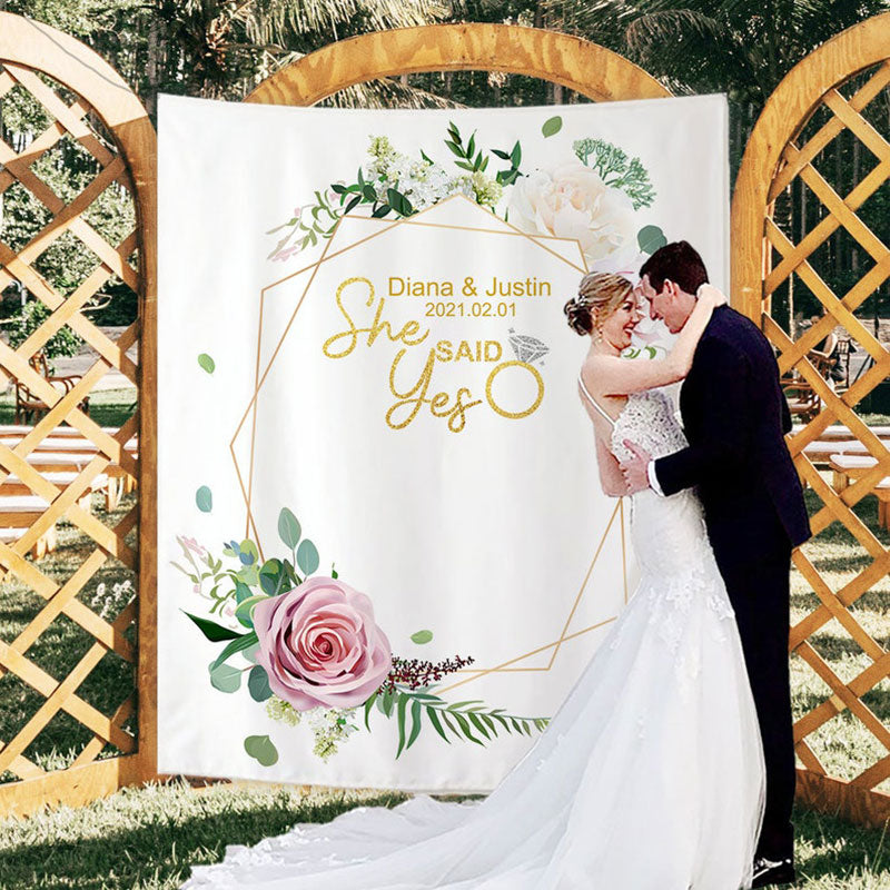 Lofaris Personalized She Said Yes Photo Wedding Backdrop