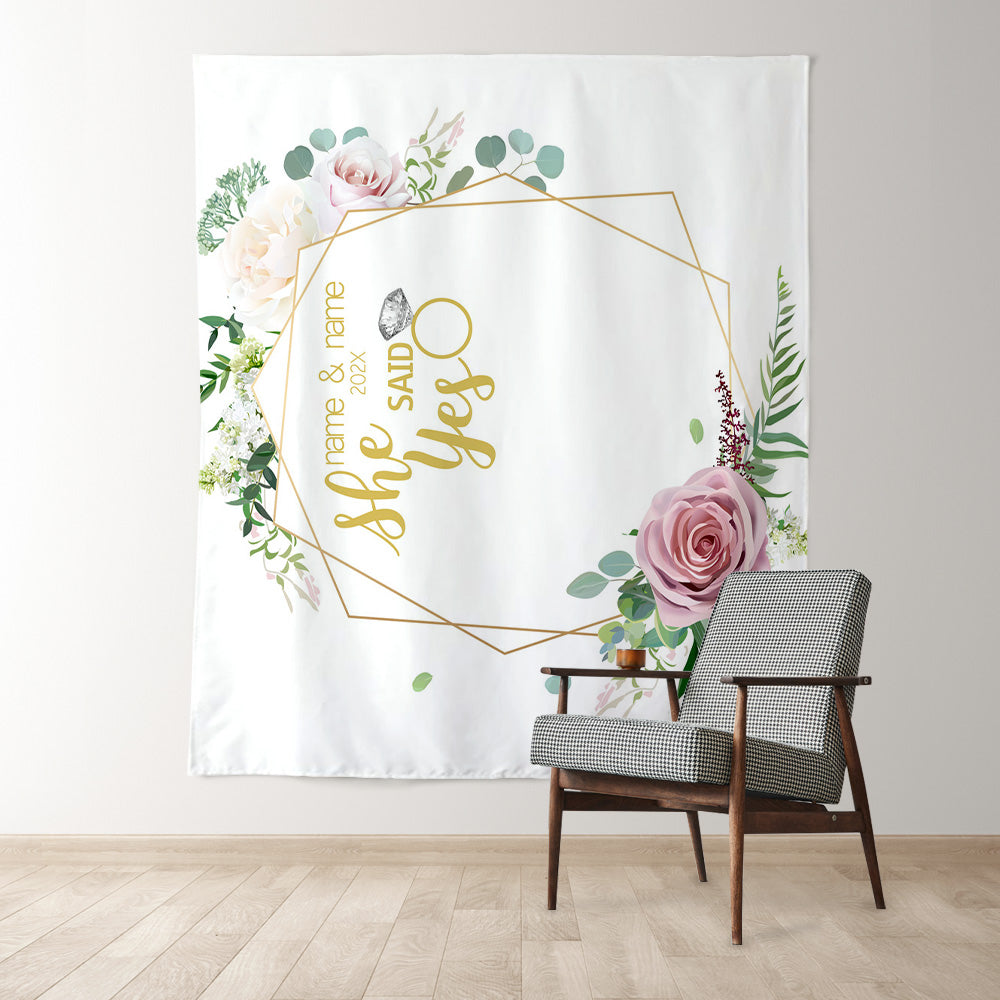 Lofaris Personalized She Said Yes Photo Wedding Backdrop