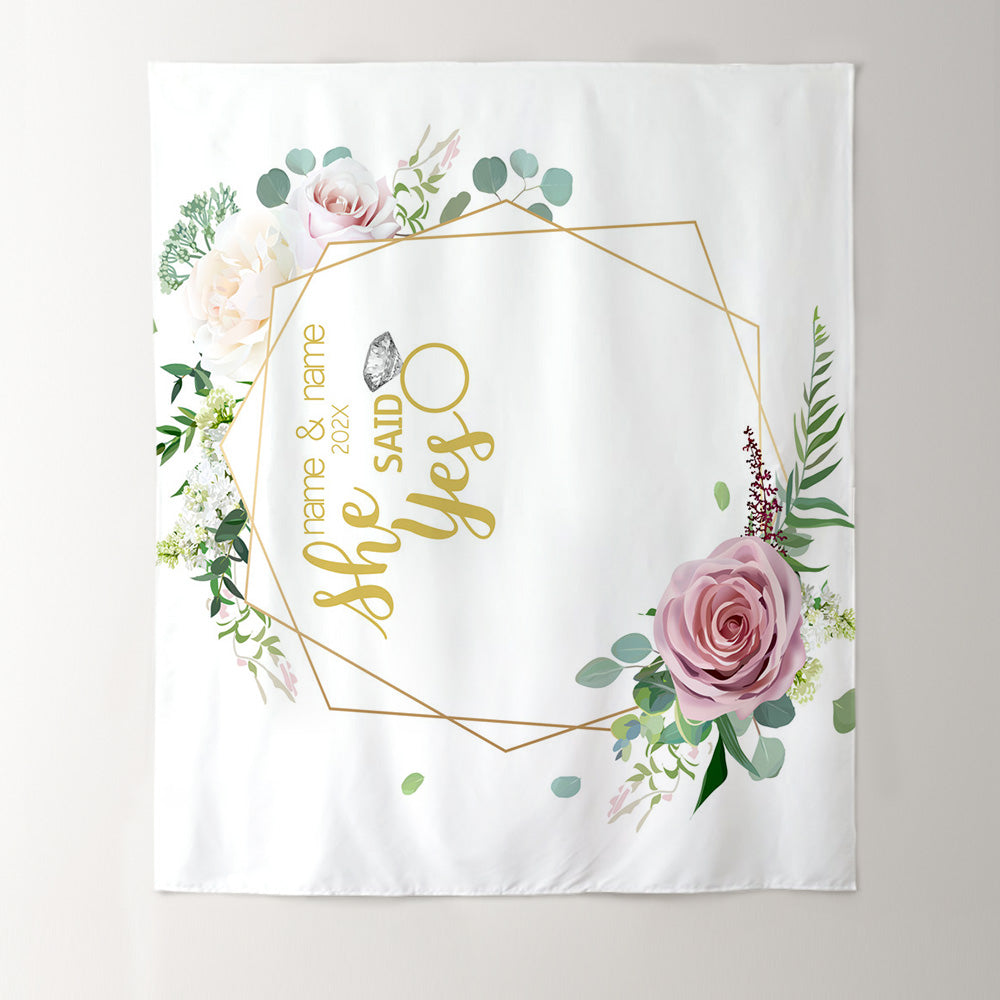 Lofaris Personalized She Said Yes Photo Wedding Backdrop