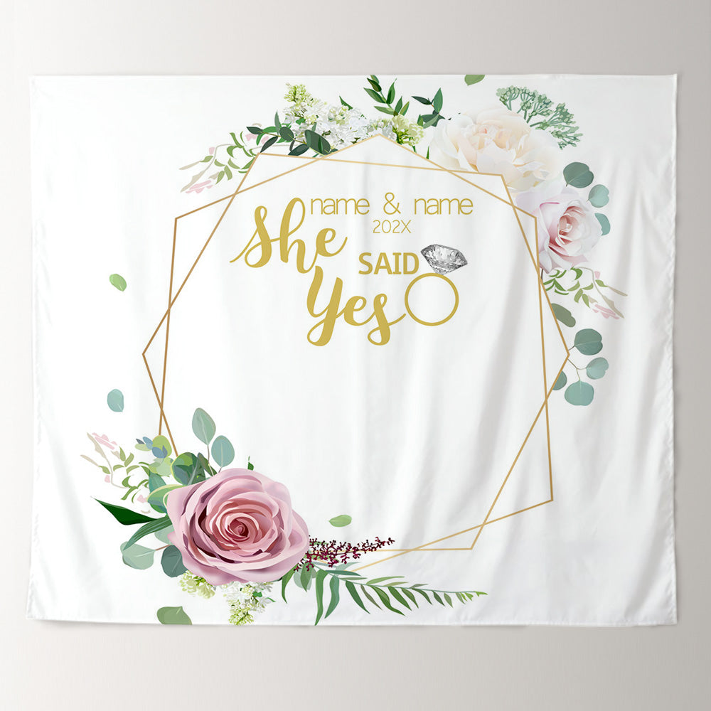 Lofaris Personalized She Said Yes Photo Wedding Backdrop