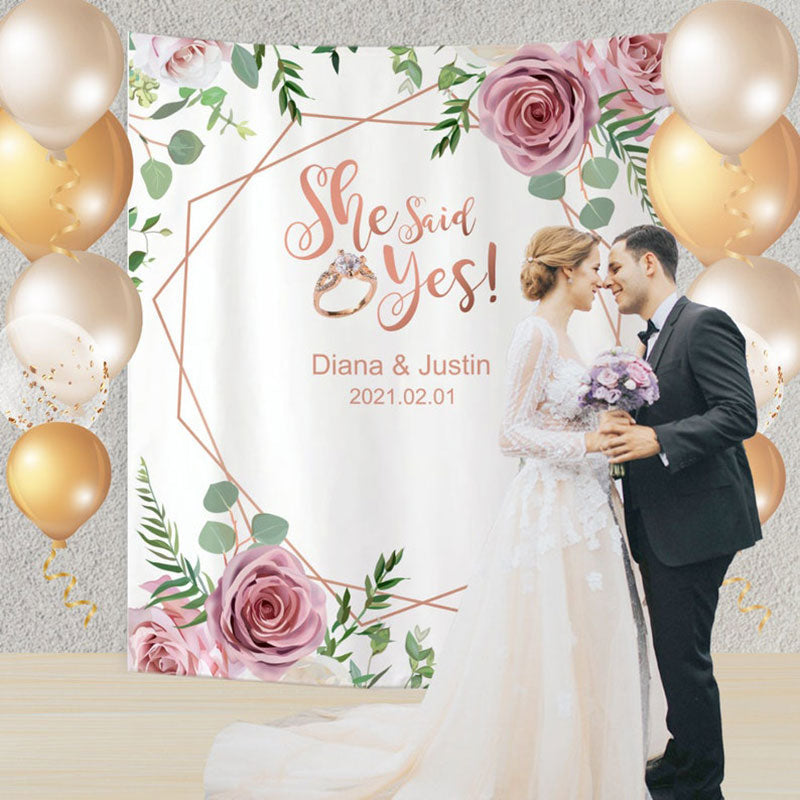 Lofaris Personalized She Said Yes Wedding Backdrop Banner