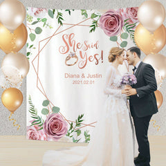 Lofaris Personalized She Said Yes Wedding Backdrop Banner