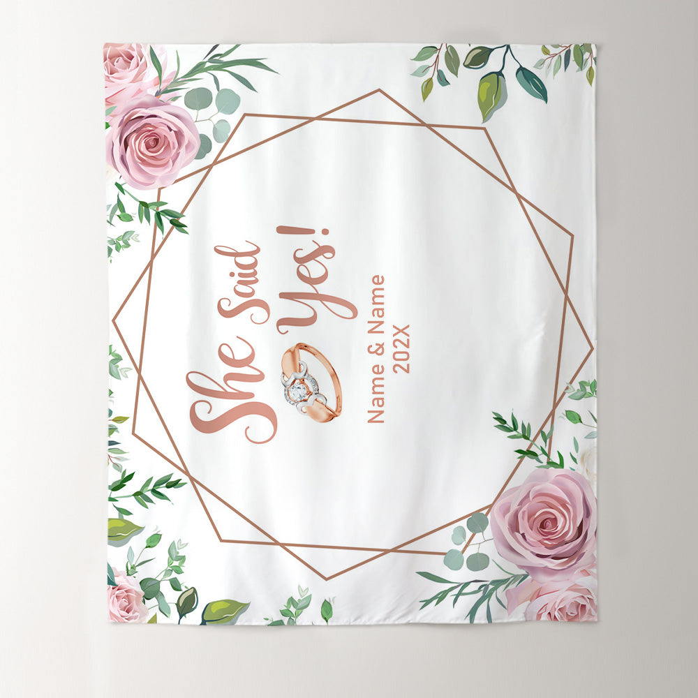 Lofaris Personalized She Said Yes Wedding Backdrop Banner