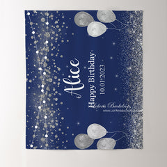 Lofaris Personalized Shiny Silver Balloon Blue Backdrops for Birthday Party