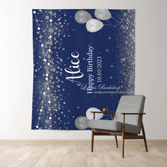 Lofaris Personalized Shiny Silver Balloon Blue Backdrops for Birthday Party