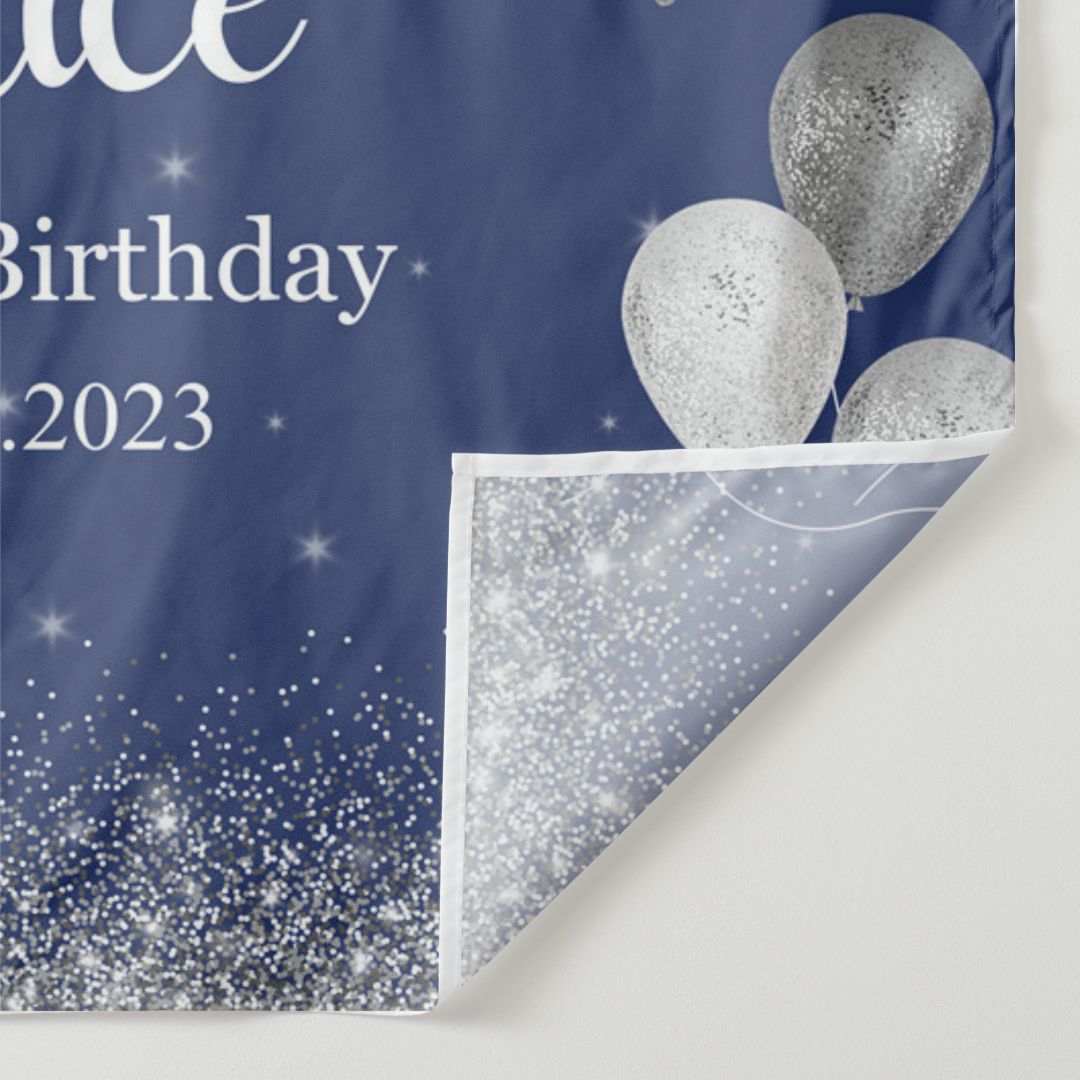Lofaris Personalized Shiny Silver Balloon Blue Backdrops for Birthday Party