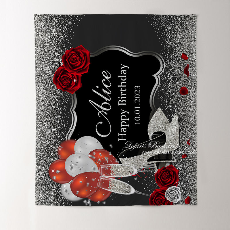 Lofaris Personalized Silver High Heels Balloon Party Backdrop