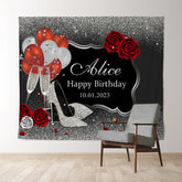 Lofaris Personalized Silver High Heels Balloon Party Backdrop