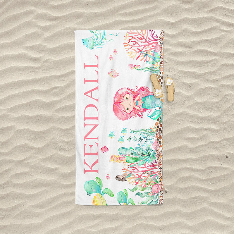 Lofaris Personalized Little Mermaid Girls Summer Beach Towel